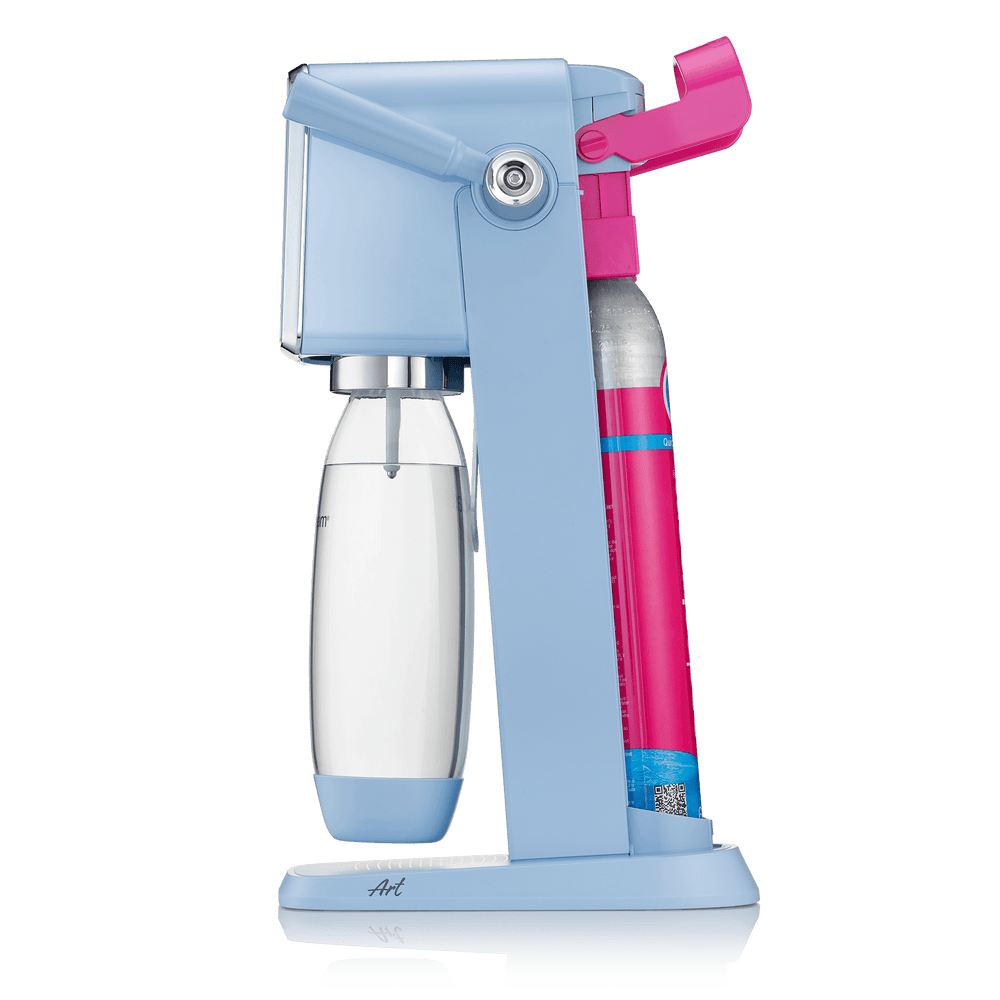 SodaStream art Misty Blue with pink quick connect cylinder