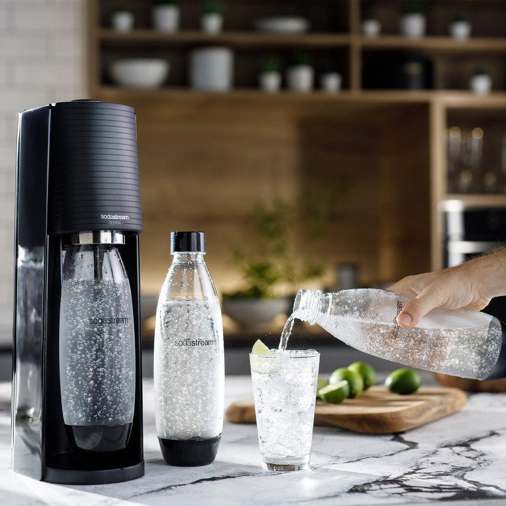 SodaStream E-Terra Bundle with Extra CO2 Cylinder and Carbonating Bottles  Black