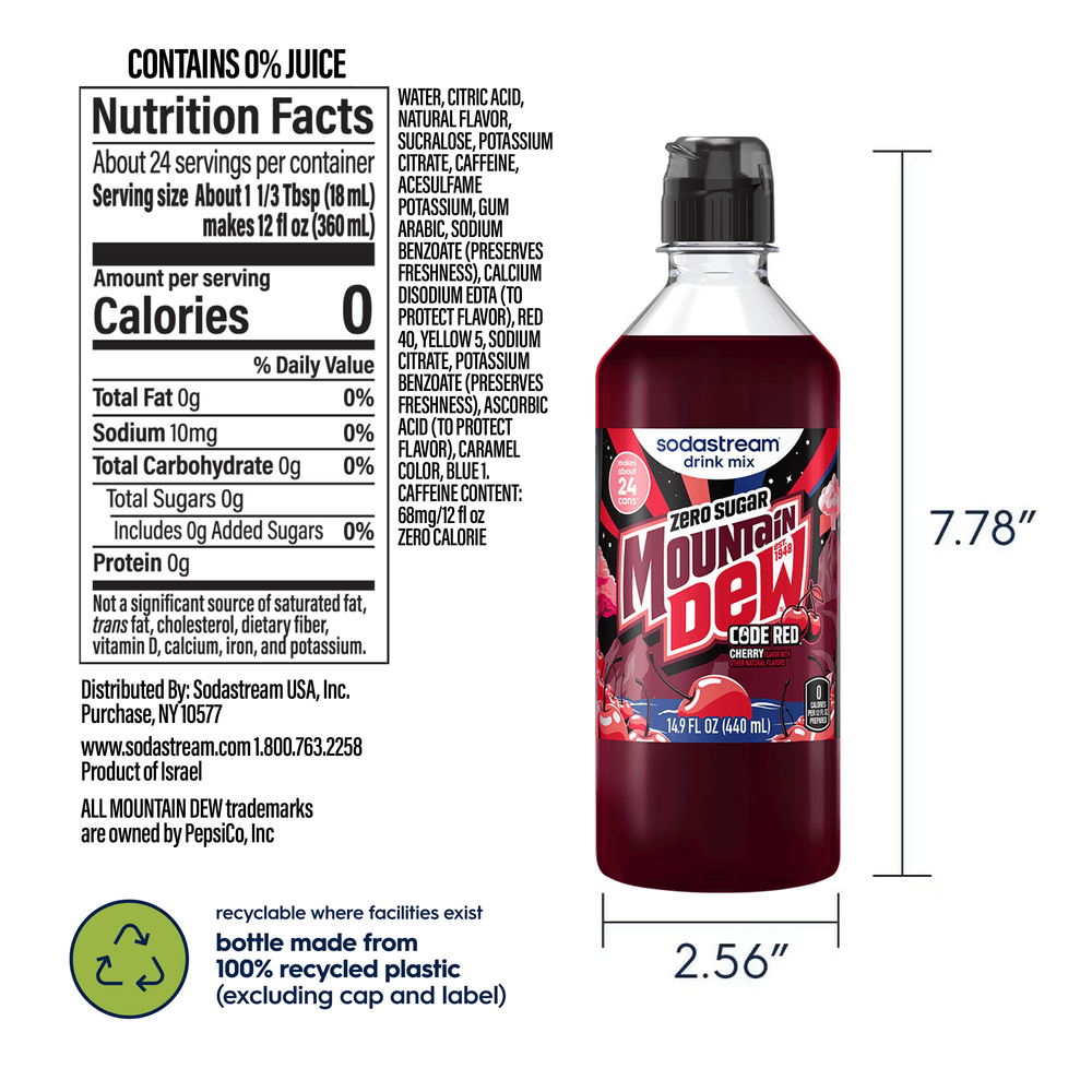 Sodastream MTN DEW Code Red Cherry Zero Sugar Drink Mix 440ml