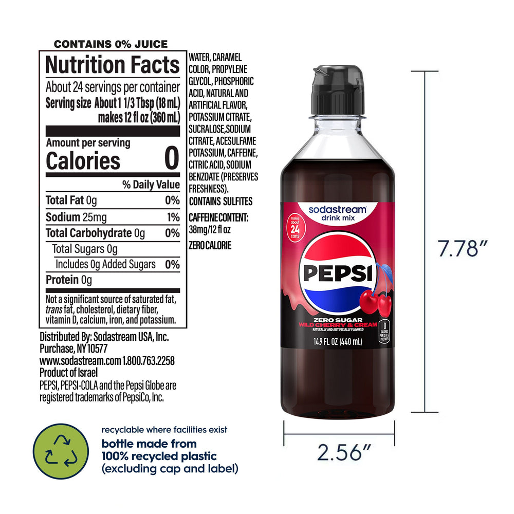 Sodastream Pepsi® Wild Cherry & Cream Zero Sugar 4 Pack Drink Mix 4 x 440ml