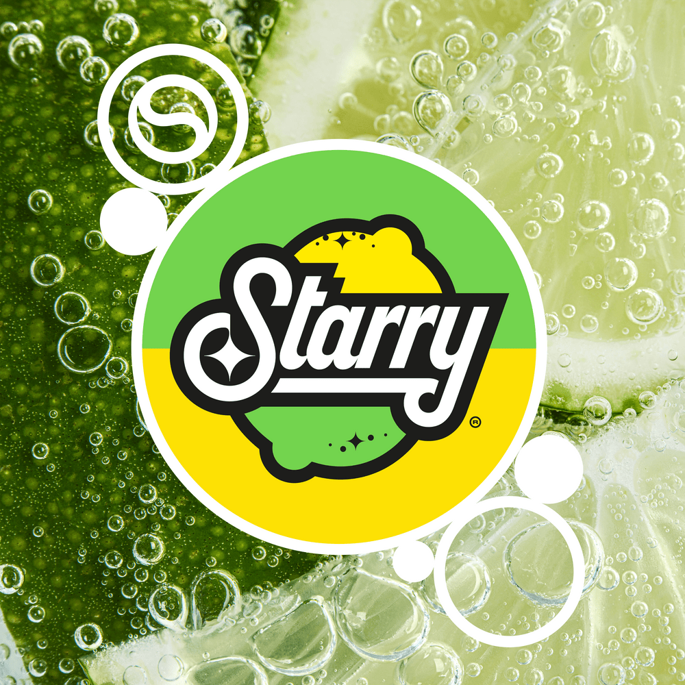 Sodastream brand logo with STARRY® Lemon Lime background