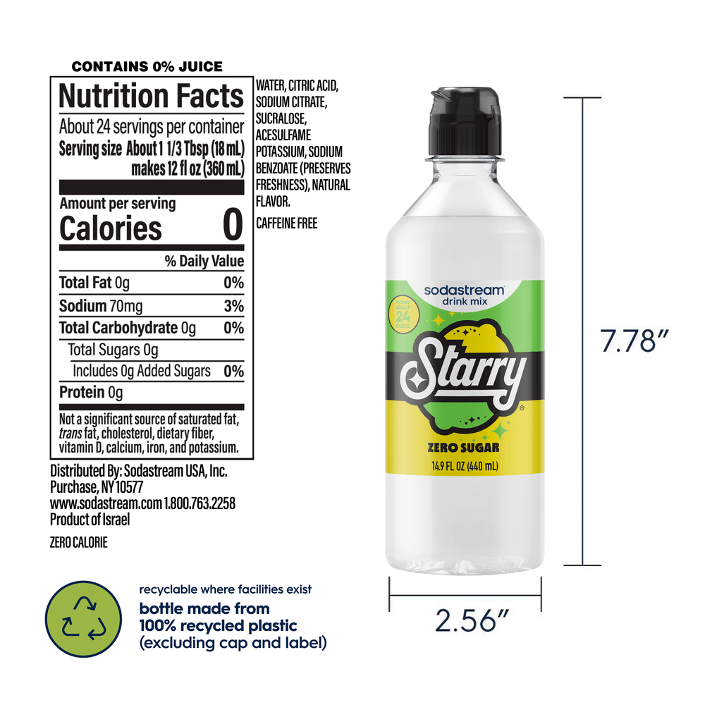 Sodastream STARRY® Lemon Lime Zero Sugar Drink Mix 4 Pack 440ml