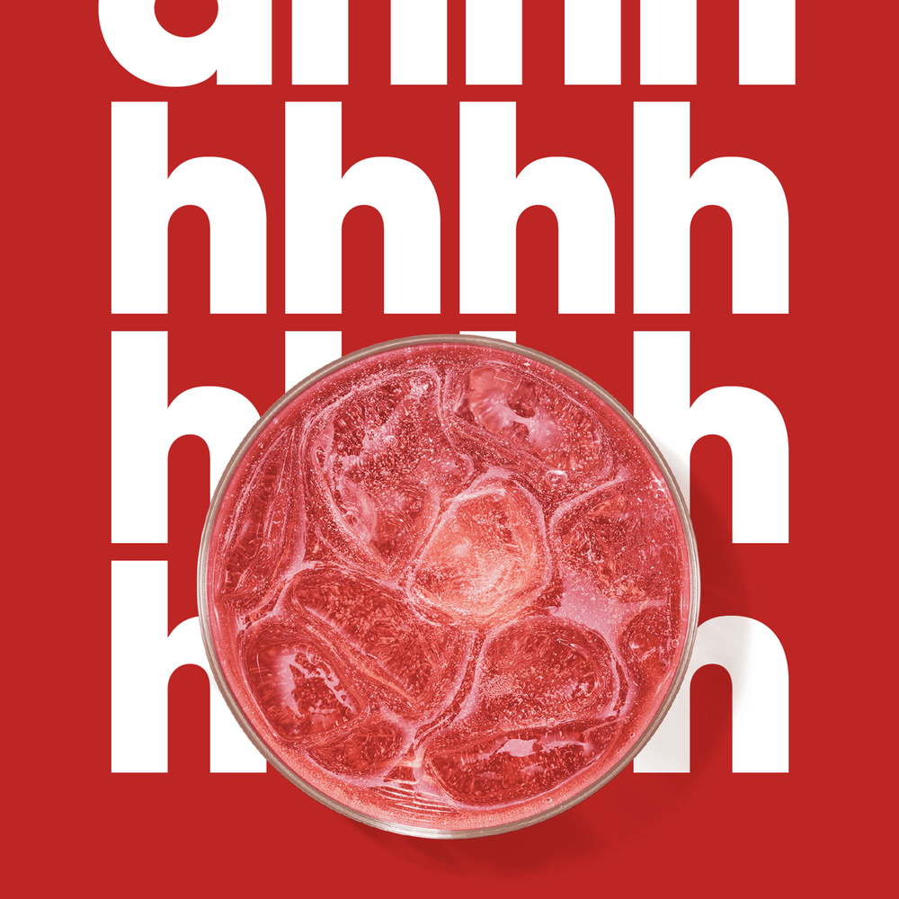 Finished Strawberry Watermelon Zero drink with 'hhhh' background