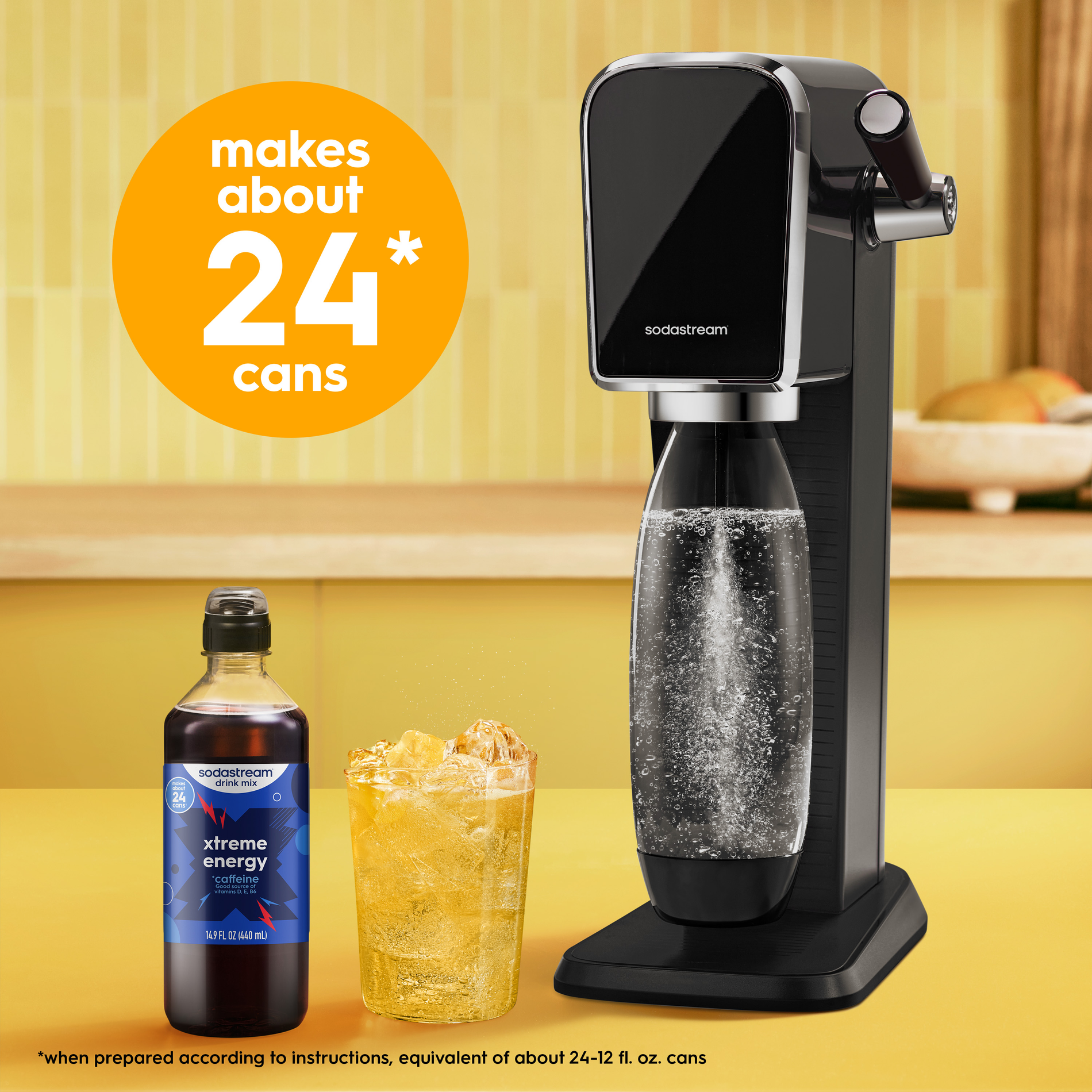 Image showing the Sodastream Xtreme Energy Drink Mix bottle makes about 24 cans