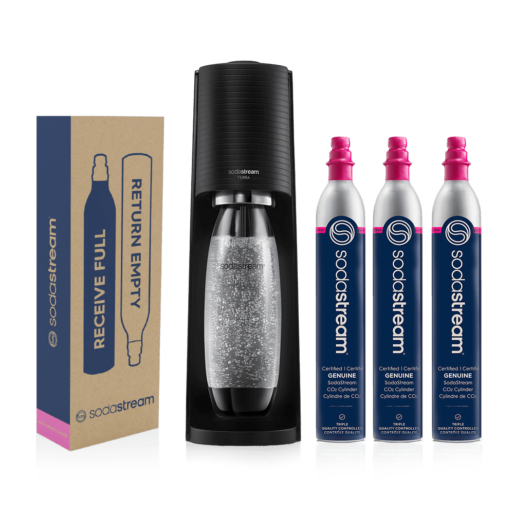 SodaStream E-Terra Bundle with Extra CO2 Cylinder and Carbonating Bottles  Black