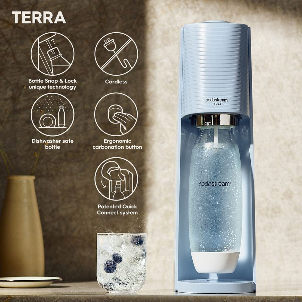 SodaStream Terra Sparkling Water Maker Machine with 2 x 1L Bottle Pepsi Max  Mix