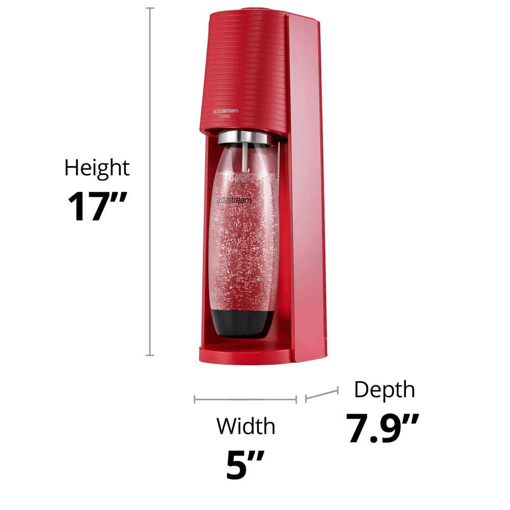 sodastream terra red sparkling water maker size and dimensions
