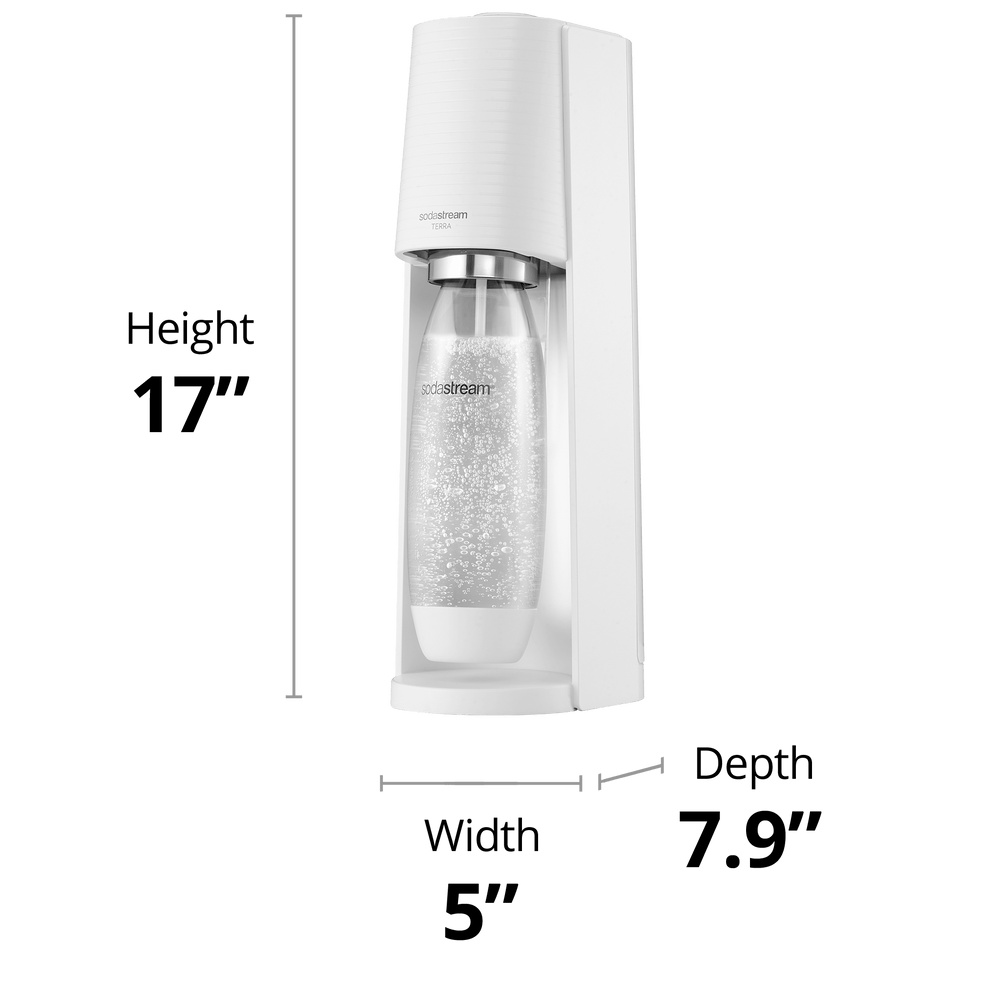 sodastream terra white sparkling water maker size and dimensions