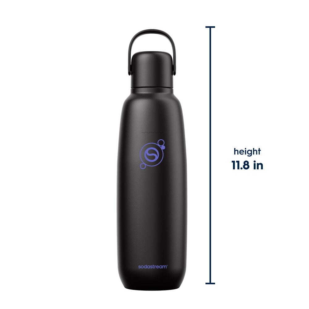 Black color Sodastream Fizz & Go stainless steel bottle with 11.8 inch height