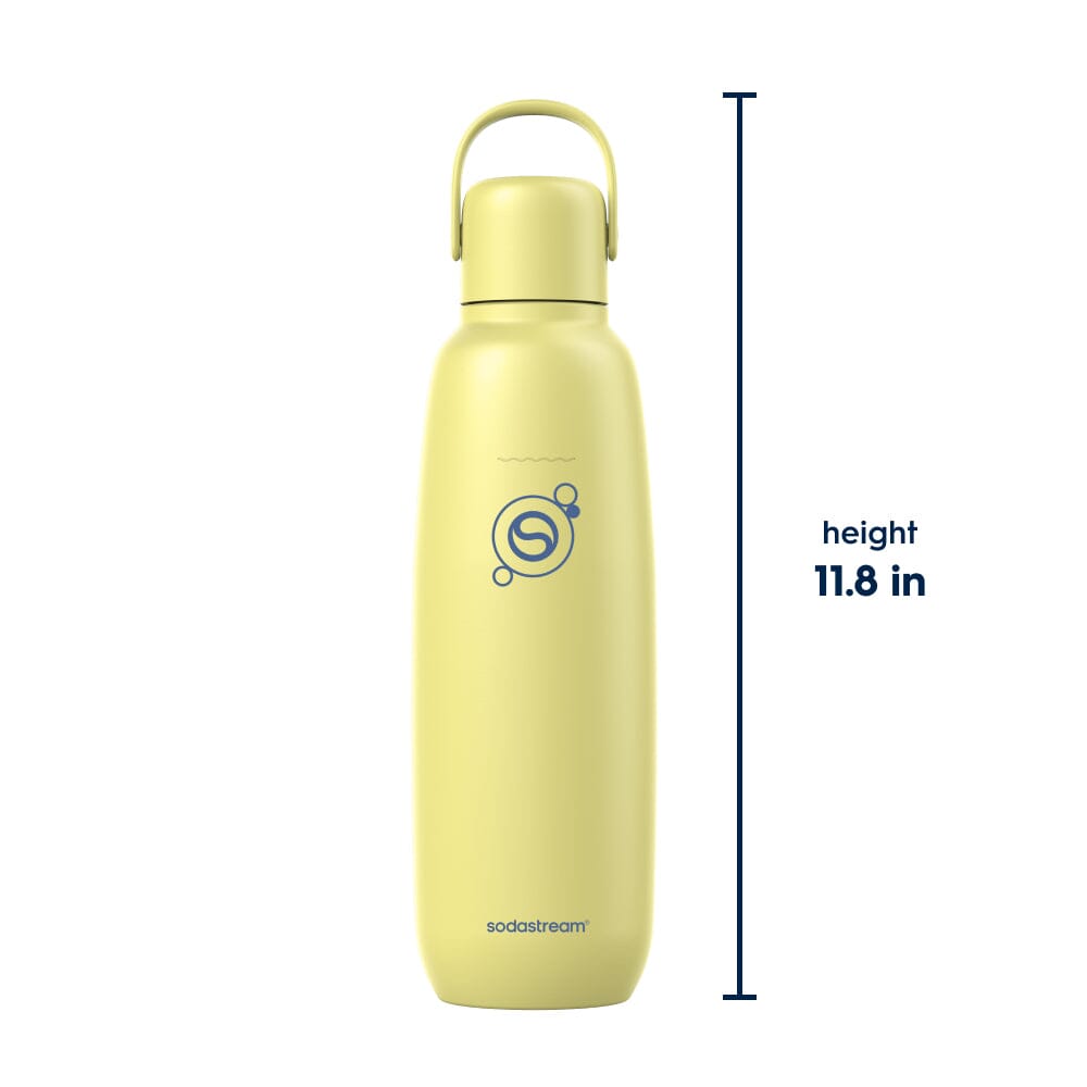 Lemon color Sodastream Fizz & Go stainless steel bottle with 11.8 inch height