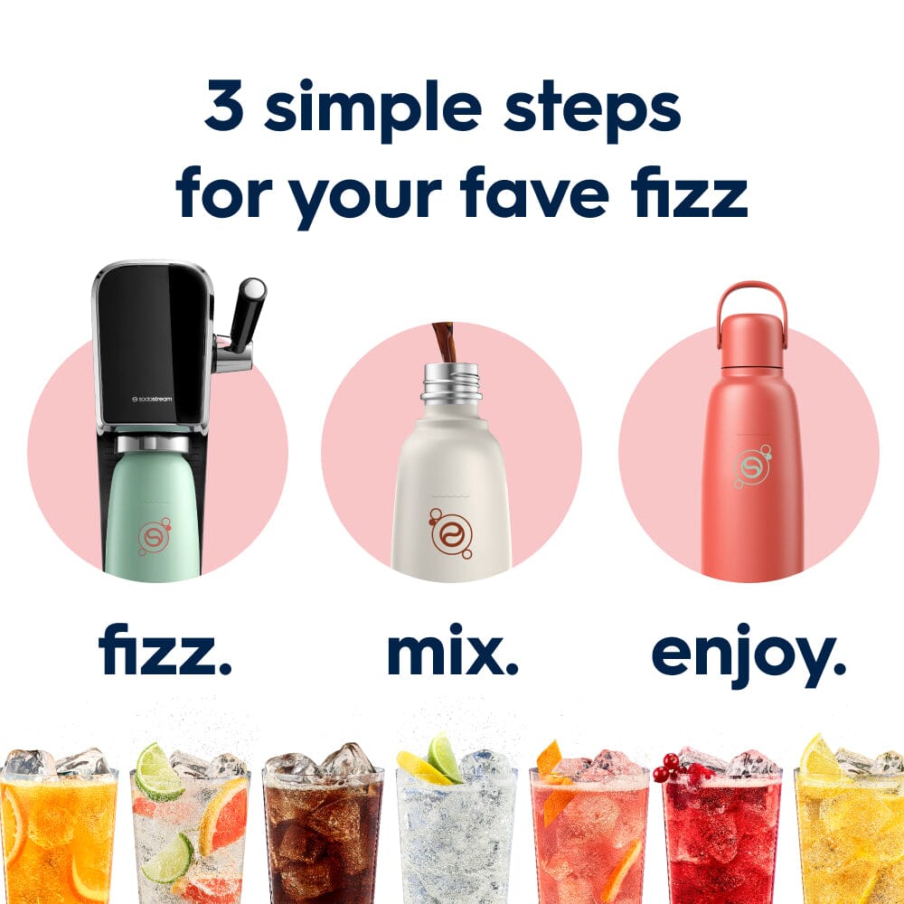 How to use Sodastream machine with papaya Fizz & Go metal bottle in three simple steps - fizz, mix and enjoy.