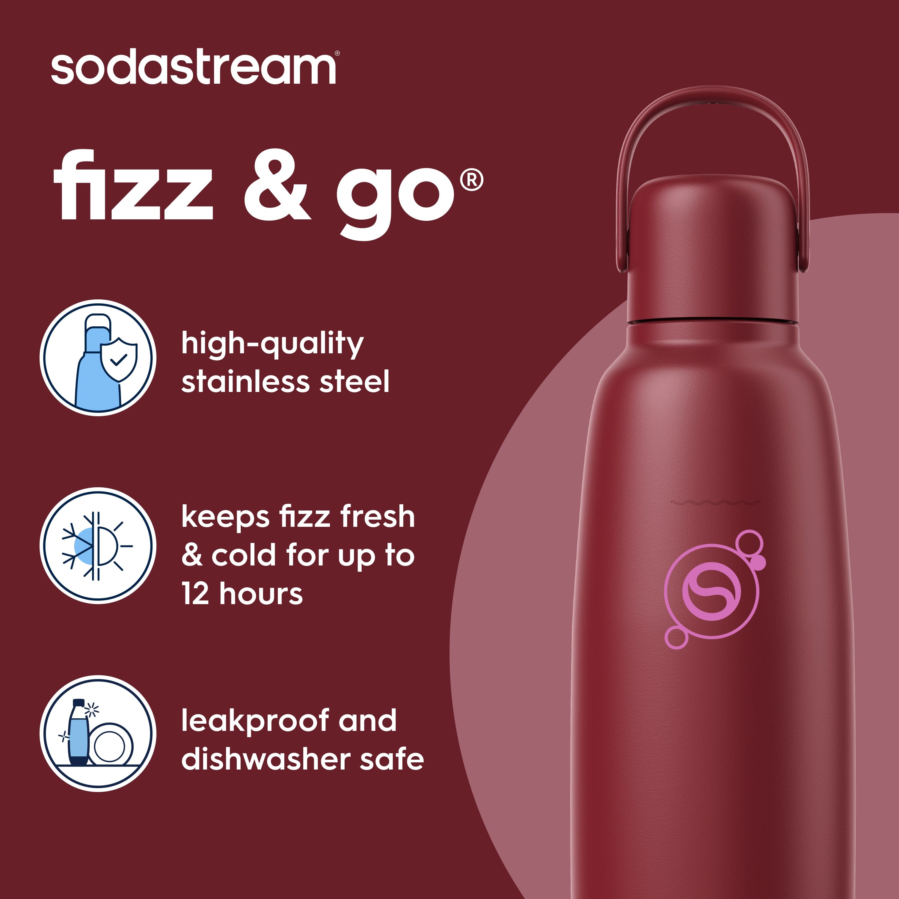 Fizz & Go Carbonating Bottle Pomegranate | Sodastream Bottles