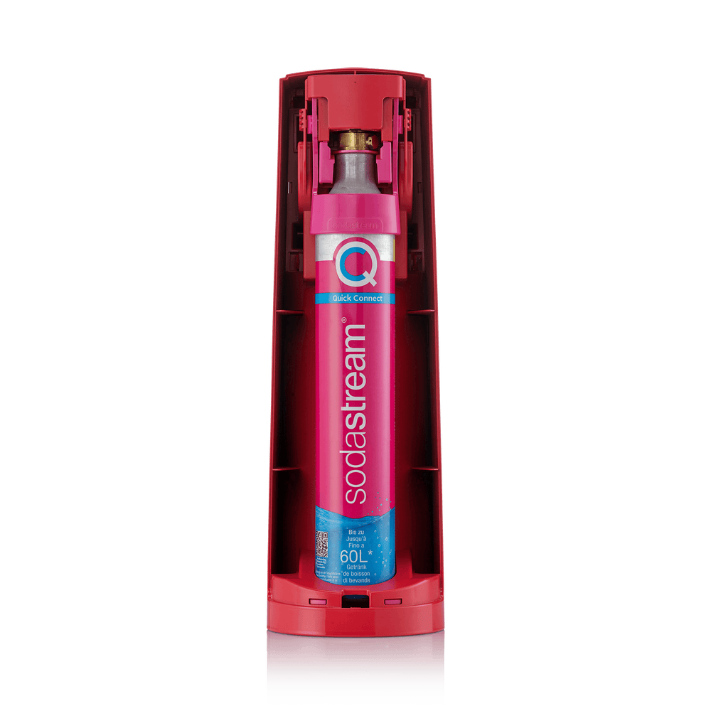sodastream terra red sparkling water maker with pink co2 gas cylinder